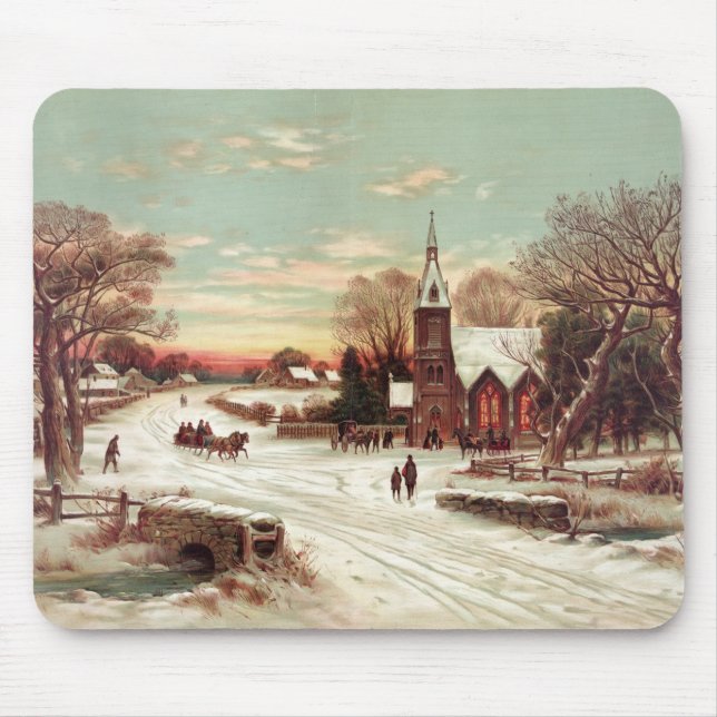 Mousepad Portão da Cena de inverno na véspera de Natal (Frente)
