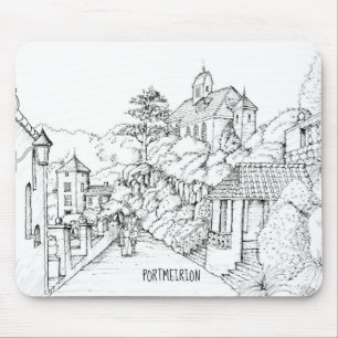 Mousepad Portmeirion North Wales, Caneta e desenho de tinta