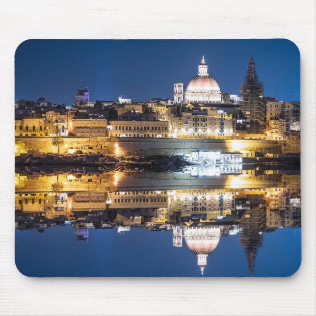 Mousepad Porto da cidade antiga de La Valetta à noite (Frente)