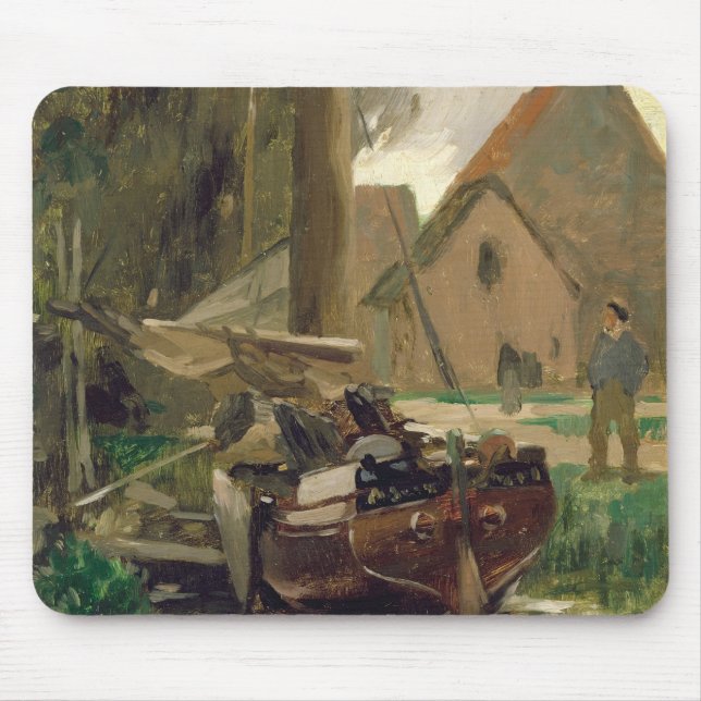 Mousepad Porto pequeno com um barco (Frente)