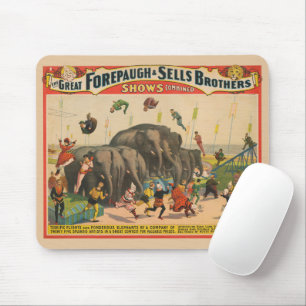 Mousepad Poster de Circo de Acrobatas Pulando Sobre Elefant