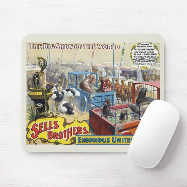 Mousepad Poster de Circo Mostrando Animais Selvagens Em Gai (Com mouse)