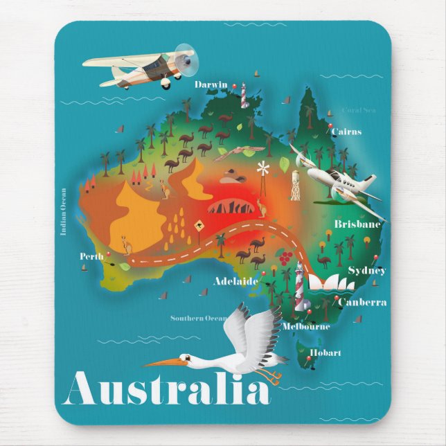 Mousepad Poster de viagens de Mapa da Austrália (Frente)