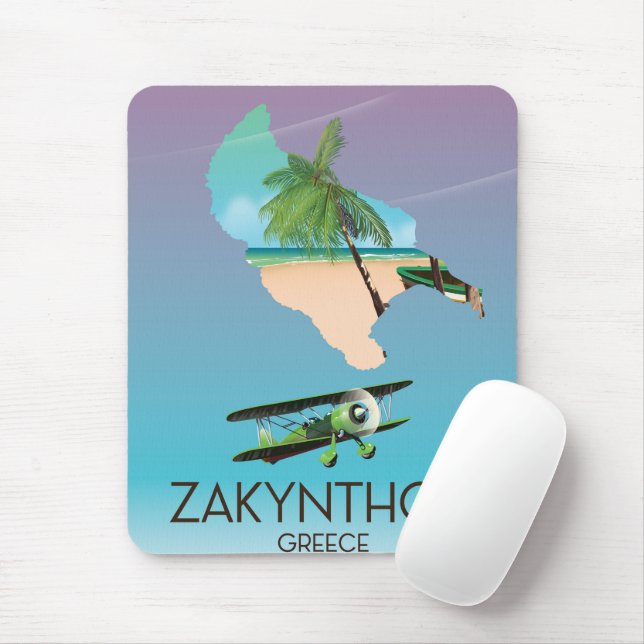 Mousepad Poster de viagens de mapa de Grécia Zakynthos (Com mouse)