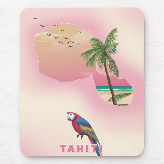 Mousepad Poster de viagens de mapa ilustrado do Taiti (Frente)