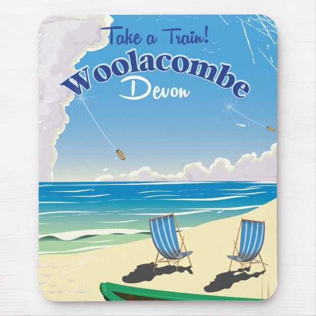 Mousepad Poster de viagens de praia Woolacombe Devon (Frente)
