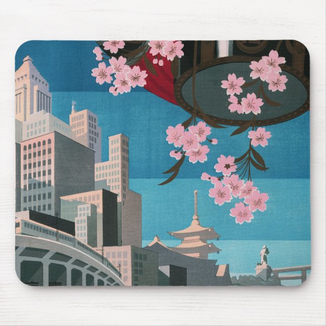 Mousepad Poster de viagens Japonês Tokyo Vintage (Frente)