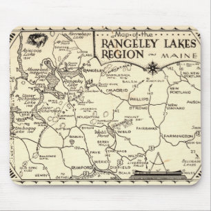 Mousepad Poster vintage Maine do Mapa dos Lagos Rangeley