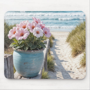 Mousepad Pote De Praia Com Petunias Rosa