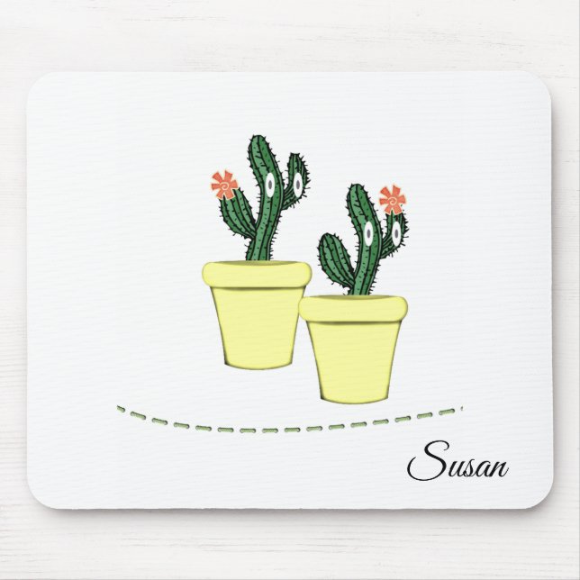 Mousepad Potes Amarelos Cactus Pad Floral De Mouse! (Frente)