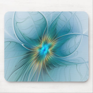 Mousepad Pouca flor Dourado azul moderna do Fractal da