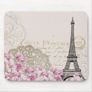 Mousepad Praça da Torre de Paris Eifel, Arte Rosa Vintage