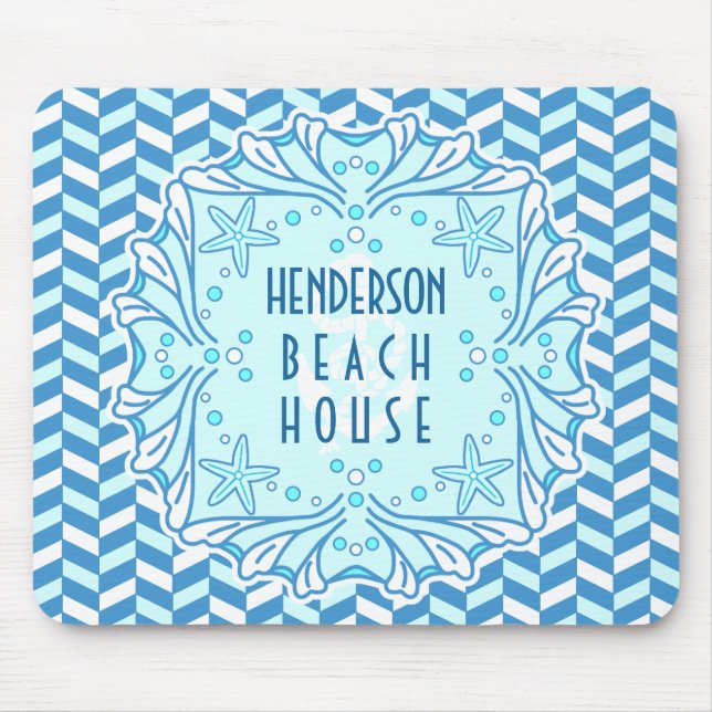 Mousepad Praia Art Deco Shell e Herringbone personalizados (Frente)