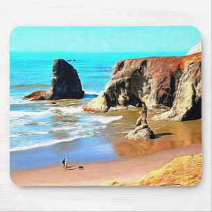 Mousepad Praia caminha com cão no Face Rock Park em Bandon
