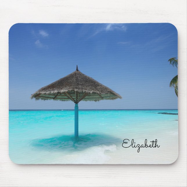 Mousepad Praia Cênica Tropical com o Guarda-chuvas Atingido (Frente)