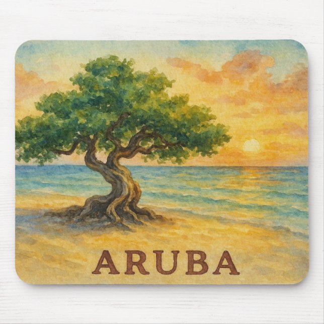 Mousepad Praia da Águia Aruba Divi Tree Hora Dourada (Frente)