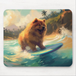 Mousepad Praia de Chow Chow Pintura de Surfe