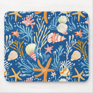 Mousepad Praia retrô Concha Laranja Rosa Amarelo Azul