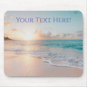 Mousepad Praia Sunset Com Ondas Suaves, Sua Mensagem/Nome