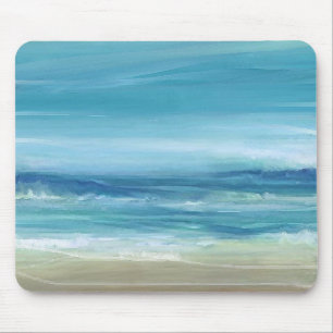 Mousepad Praia Tropical Azul Oceano Azul Ondas Aquarela
