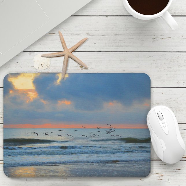 Mousepad Praia Tropical Cena Cérebro Cercal Cercúleo Cercad (Tropical Beach Sunset Scenic Sky Ocean Seagulls Mouse Pad)
