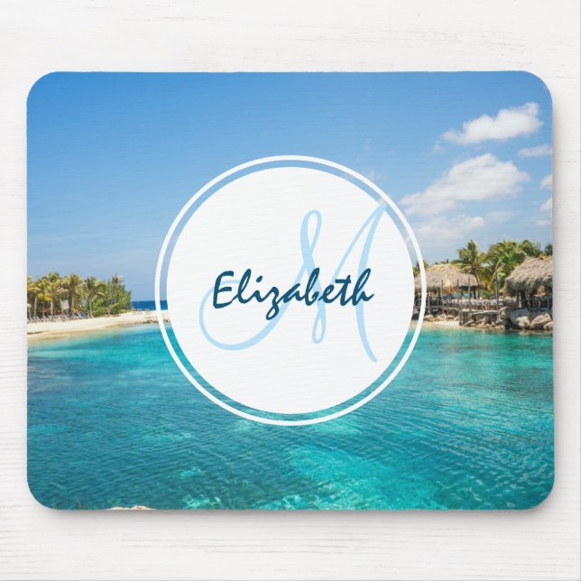 Mousepad Praia tropical Cênica com Foto Thatch Huts (Frente)