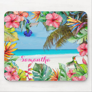 Mousepad Praia tropical do hibiscus floral personalizada