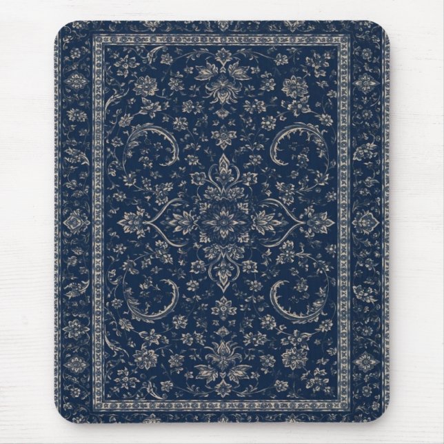 Mousepad Prancheta Floral Persa Azul Marinho (Frente)