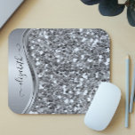 Mousepad Prata personalizada de caligrafia com brilho<br><div class="desc">Este design não contém glitter ou sequências reais. Pode ser personalizado na área fornecida pela alteração da foto e/ou do texto. Ou pode ser personalizado clicando em Personalizar este Modelo e, em seguida, escolhendo o clique para personalizar mais a opção e excluir ou alterar a cor do plano de fundo,...</div>