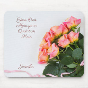 Mousepad Prato de rato de Rosas de texto personalizado