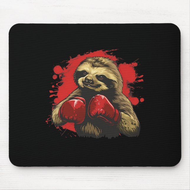 Mousepad Preguiça de Boxeador Com Luvas de Boxe Kickboxing  (Frente)
