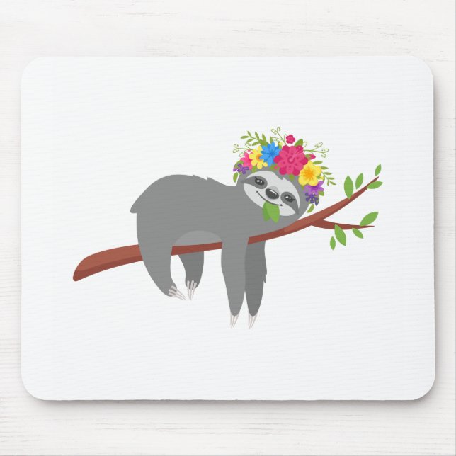 Mousepad Preguiça floral bonito (Frente)