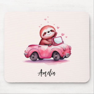 Mousepad Preguiça Fofa Dirigindo um Conversível Rosa