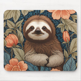 Mousepad Preguiça Fofa Elegante Floral Inspirada em William