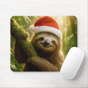 Mousepad Preguiça Fofa Vestindo um Chapéu de Papai Noel