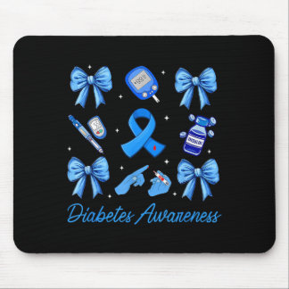 Mousepad Preppy Blue Ribbon Coquette Bow Diabetes Awareness