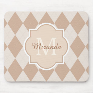 Mousepad Preppy Brown Argyle Girly Monograma e Nome