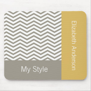 Mousepad Preppy Cinza Chevron Yellow Geométrico Com Nome