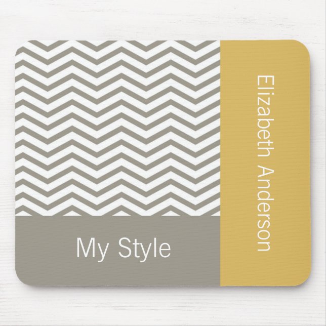 Mousepad Preppy Cinza Chevron Yellow Geométrico Com Nome (Frente)