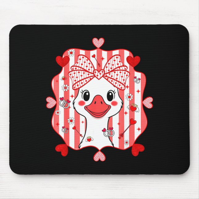 Mousepad Preppy Cute Goose Coquette Bow Valentine's Day Wom (Frente)