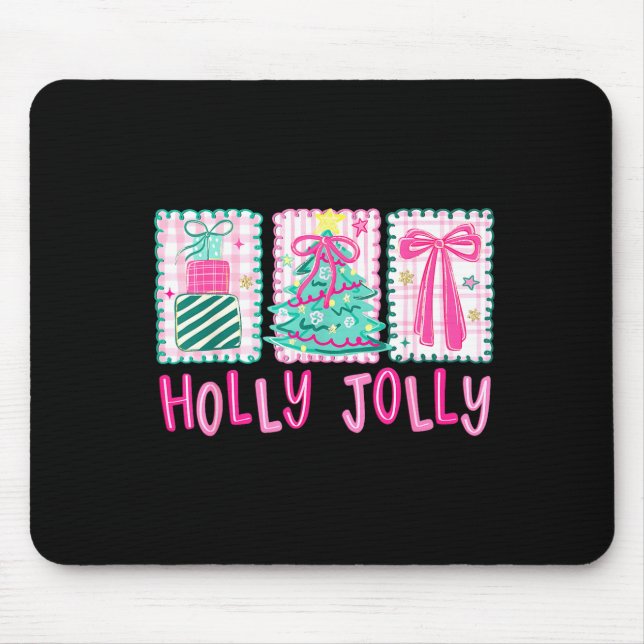 Mousepad Preppy Holly Xmas Jolly Coquette Bow Christmas Tre (Frente)