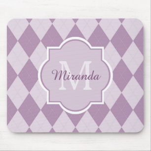 Mousepad Preppy Light Purple Argyle Girly Monograma e Nome