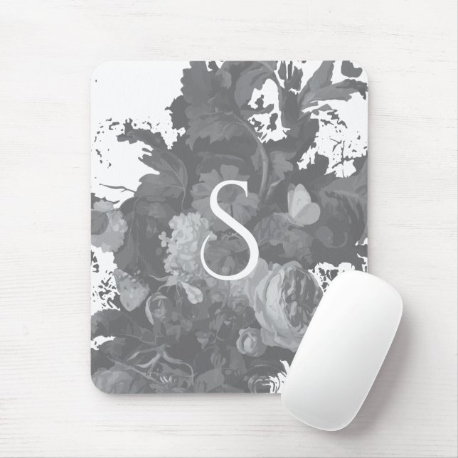 Mousepad Presente Artista Floral Personalizado Negro e Bran (Com mouse)