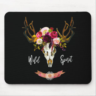 Mousepad Presente boémio Bull do Hippie da flor do crânio