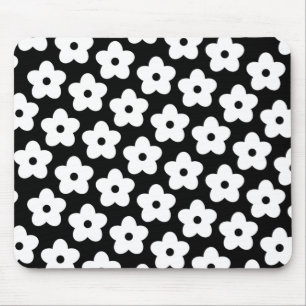 Mousepad Presente Botânico Elegante Floral Branco e Preto R