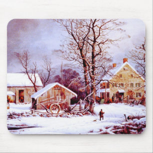 Mousepad Presente de Natal da Cena de Inverno Vintage 