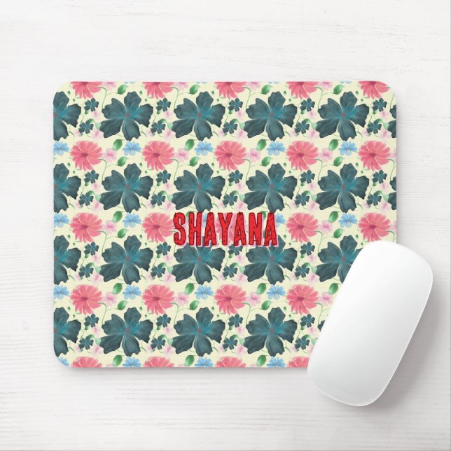 Mousepad Presente de padrão floral em aquarela personalizad (Com mouse)