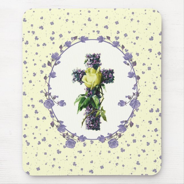 Mousepad Presente de Páscoa Vintage Floral Cross (Frente)
