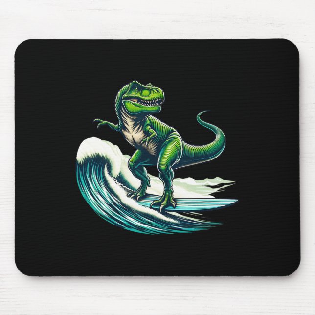 Mousepad Presente de T-rex Dinossauro Surfando Prancha de S (Frente)