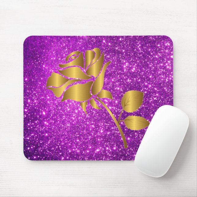 Mousepad Presente Dourada Floral Roxo de Luxo Popular (Com mouse)